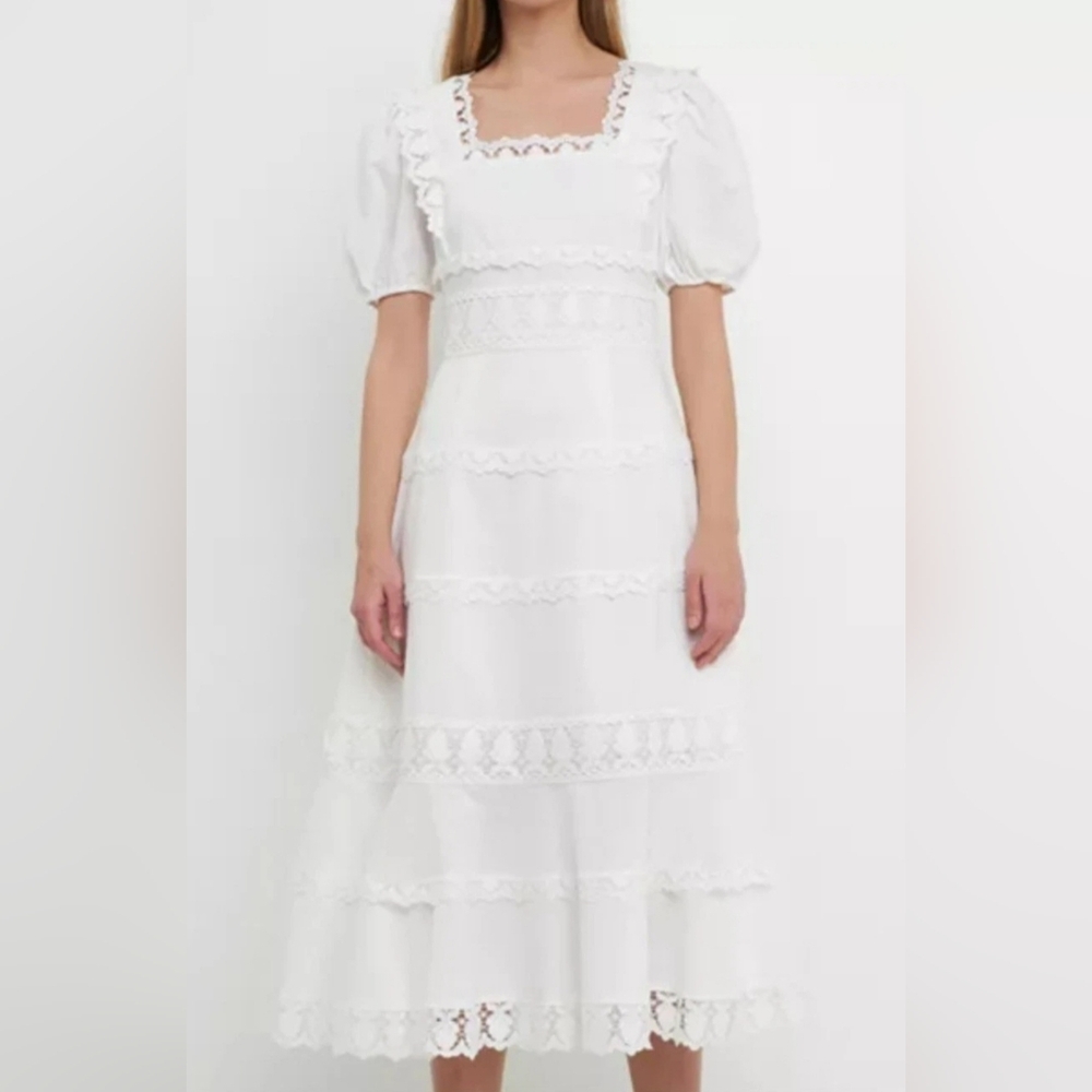 Women's Endless Rose Multi Lace Linen Maxi Dress, Size L, NWT, White Wedding